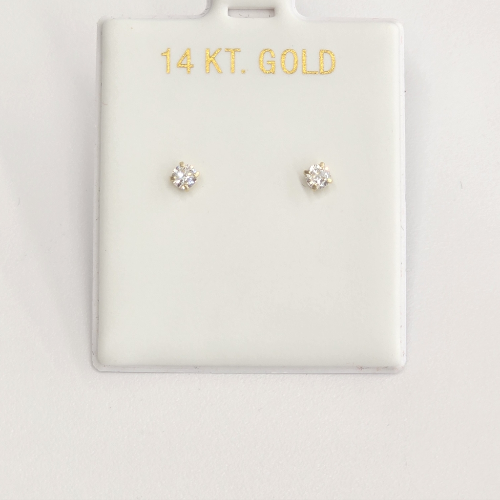 14kt Real Gold Cz Stud Earring